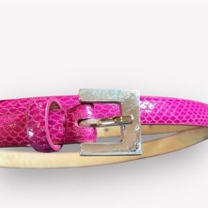 🇪🇸🥑Hot Pink Snakeskin Leather Belt Silver Buckle | Medium | 80s Y2K Golf Retro
